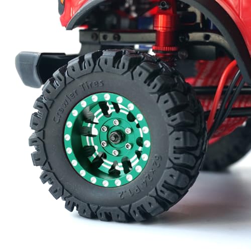 OGRC 1.3" Wheel and Tires 7mm Offset Beadlock Wheels for 1/24 1/18 RC Car | Aluminum, 7mm Hex, Soft and Sticky Tires, for TRX4M SCX24 RC Carwler Car, Dark Green - color: Dark Green