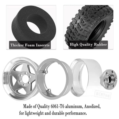 Rc 2.2 Wheel Rims Tires Wheels for 1/10 TRX4 TRX6 SCX10 SCX10 II SCX10 III 90046 D90 VS4-10 Gen8 MST CFX RC Crawler Car,Aluminum RC 2.2 Beadlock Wheel,Silver - color: Silver - (Rc 2.2in Wheel)