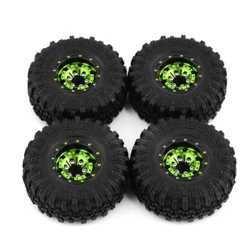 REDSPIDER （4pcs） 1.0 beadlock Wheels and Tires，1.0 Tires Set Has Super Soft Stickiness，Wheel hub Colors Available. 1.0 Crawler Tires for TRX4M Axial AX24 SCX24 FCX24 1/18 1/24 RC Crawler Car (Green) - color: Green