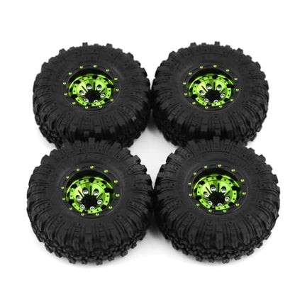 REDSPIDER （4pcs） 1.0 beadlock Wheels and Tires，1.0 Tires Set Has Super Soft Stickiness，Wheel hub Colors Available. 1.0 Crawler Tires for TRX4M Axial AX24 SCX24 FCX24 1/18 1/24 RC Crawler Car (Green) - color: Green