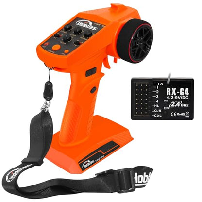 RC Radio System 4CH 2.4G RC Transmitter with Receiver and Lanyard Anti-Jamming Remote Controller for RC Car Crawler Boat, Orange - color: Orange