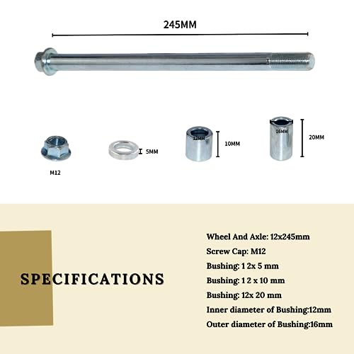 12mm 245mm Front Rear Axle with Bush 5mm 20mm 30mm Fit for PIT PRO Dirt Bike Scooter QUAD ATV - size: 12-245mm