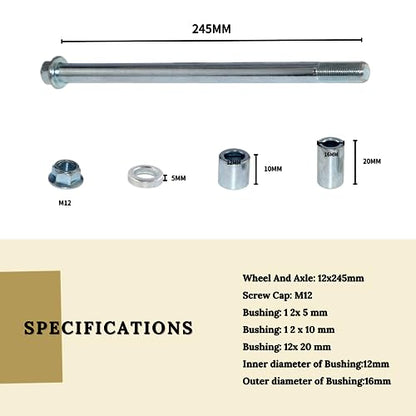 12mm 245mm Front Rear Axle with Bush 5mm 20mm 30mm Fit for PIT PRO Dirt Bike Scooter QUAD ATV - size: 12-245mm