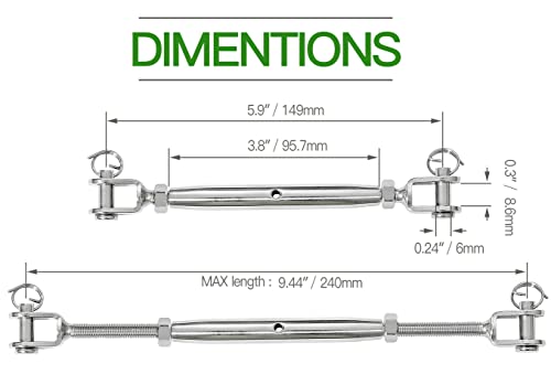 5PCS M6 Jaw and Jaw Turnbuckle, Stainless Steel Turnbuckle Heavy Duty Turn Buckle, 3050lbs Working Load Limit, Durable for Wire Rope Cable - style: Jaw & Jaw-M-6