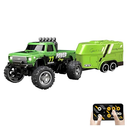 Mini Rc Truck, 1:64 Scale Monster Truck Remote Control Car with Lights, 2.4Ghz Remote Control, Speed/Steering Adjustable (Green) - color: Green