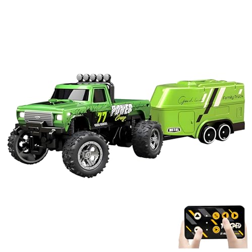 Mini Rc Truck, 1:64 Scale Monster Truck Remote Control Car with Lights, 2.4Ghz Remote Control, Speed/Steering Adjustable (Green) - color: Green