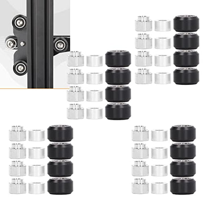 3D Printer POM Pulley Wheel Set Rubber Bearing Wheel Eccentric Spacer Round Column for 3D Printer(Black Pulley)