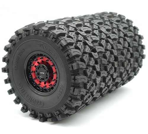 Heavy Duty RC Crawler 2.2 Beadlock Wheels Adjustable 2 Offsets and Tires 136mm Tall Soft Sticky Mud Slingers Tyres Rims Hex 12mm for 1/10 SCX10 TRX4 Axial Remote Control Car (Red Black) - color: Red Black