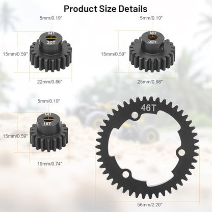 daitoku 46T 1 Mod Hardened Steel Spur Gear with 18T 20T 22T Motor Pinion Gear Compatible with Traxxas 1/10 Maxx 1/5 X-Maxx 1/10 E-REVO 2.0 VXL 1/7 XO-1 - size: 46T