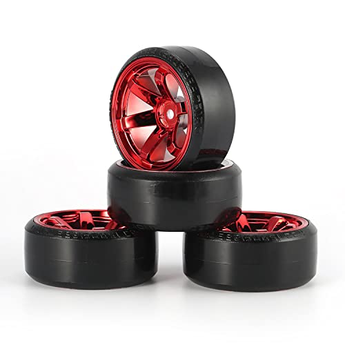 4Pcs 63mm RC Drift Car Tires Hard Tyres Plastic Wheel Rims for 1/10 On-Road Drifting Car for HSP Tamiya HPI Kyosho Spare Parts(Red) - color: Red