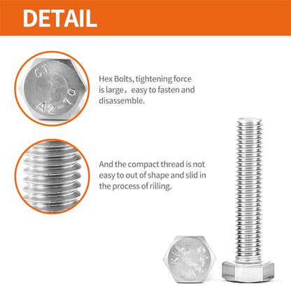 M8 x 40mm 45mm 50mm 55mm 60mm Heavy Duty Hexagon Bolts Hex Head Screws, 304 Stainless Steel, Machine Fully Thread, Metric, Bright Finish, Assortment Kit 20PCS - size: M8 x 40/45/50/55/60mm (20PCS)