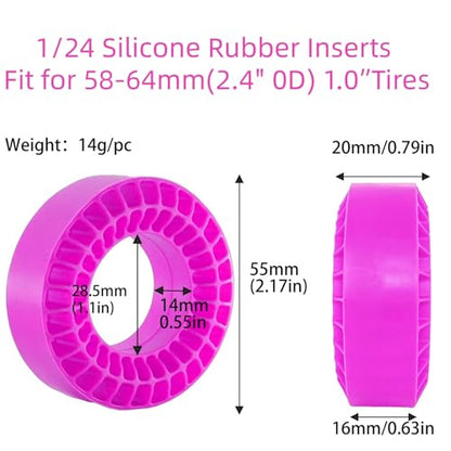 1.0 RC Silicone Rubber Insert Foam Fit 58-64mm 1/24 Crawler Wheels Tires Super Soft Waterproof 55 x 20mm for 1:24 1:18 Crawler Car Traxxas TRX4M SCX24 FCX24 AX24 Upgrades 4PCS (Purple) - color: Purple