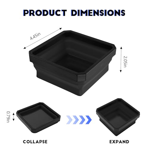 Collapsible Magnetic Parts Tray, 4.5 Inch Square Silicone Tray Holder with Double-Sided Magnetic Base, Foldable Tool Trays for Screw Bolts Nuts Pins Small Parts, Car Accessories (Black) - color: Black
