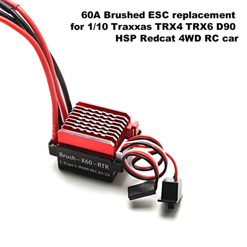 GoolRC 60A Brushed ESC Electronic Speed Controller T Plug 6V 2A BEC Replacement for 1/10 Traxxas TRX4 TRX6 D90 HSP Redcat 4WD RC Car