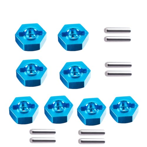 8pcs/Set Aluminum 12mm Wheel Hex Hubs Drive Adapter 5mm Thickness with 2x10mm pins for Redcat Axial HSP WLtoys Himoto Truck Model Car Upgrade Parts(Blue) - color: Blue
