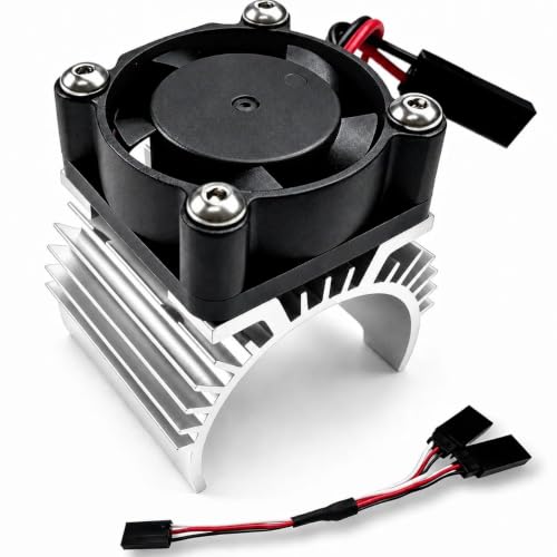Aluminum 380/390 Motor Heatsink Cooling Fan with Y Cable Dupont Fits for 16101 16102 16103 16104 16106 16201 SCY JJRC C8805 MJX HBX HSP Wltoys Himoto Redcat 1/16 1/18 RC Car (Silver) - style: Silver