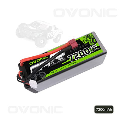 OVONIC 3s Lipo Battery 80C 7200mAh 11.1V Lipo Battery with Dean-Style T Connector for 1/8 1/10 RC Car Truck Boat Vehicles
