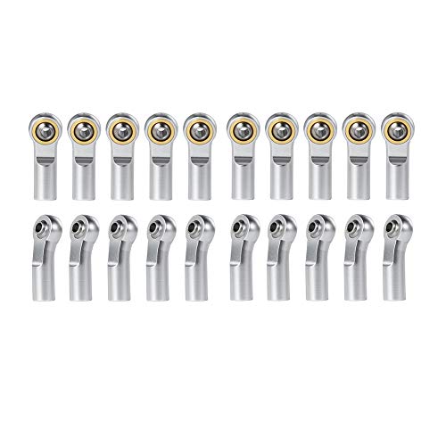 QUE-T 20pcs/Set M3 Link Tie Rod End Metal Ball Joint Head for 1/10 RC Crawler Car Boat (Silver) - color: Silver