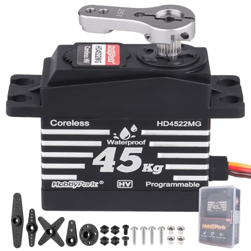 HobbyPark 45kg Servo High Torque Waterproof RC Steering Servo Metal Gear Digital Servo Stainless Steel Gears for 1/7 1/8 1/10 RC Crawler Car Truck Buggy Powerful & Fast (Coreless Motor)