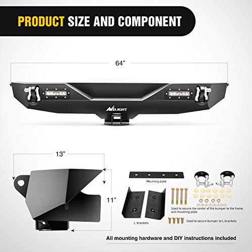Nilight - JK-52A Rear Bumper Compatible for 2007-2018 Wrangler JK,Rock Crawler Bumper with Hitch Receiver & 2X Upgraded 18W LED Lights Off Road Textured Black - color: Rear Bumper