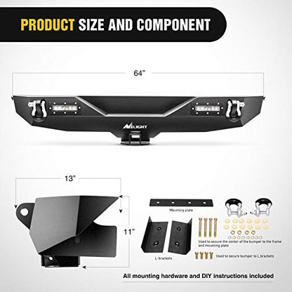Nilight - JK-52A Rear Bumper Compatible for 2007-2018 Wrangler JK,Rock Crawler Bumper with Hitch Receiver & 2X Upgraded 18W LED Lights Off Road Textured Black - color: Rear Bumper