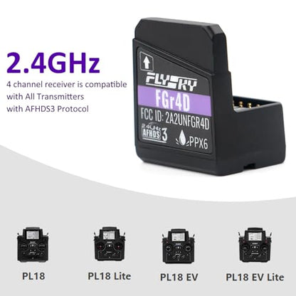 HTLNUZD Flysky FGr4D Receiver 4CH 2.4G Built-in Dual-Antenna PWM/PPM/i-BUS2/S. Bus/i-Bus Output for FS Noble NB4 PL18 EL18 RC Transmitter
