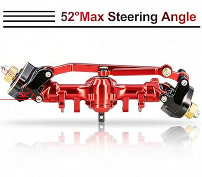OGRC +4mm Axles with Double Joint Shaft & Brass Steering Knuckle for SCX24 | Aluminum Axle Housing, Brass Steering Knuckles, Stock 2/16T Gears, for Axial SCX24 AX24 1/24 RC Crawler, Red - color: Red
