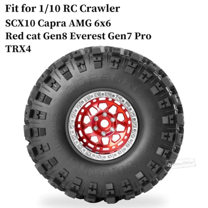 RC 2.2 Beadlock Wheels and Tires for 1/10 TRX4 SCX10 Capra AMG 6x6 Gen8 Everest Gen7 Pro RC Crawler,Alunium 2.2 Beadlock Rims RC Wheels 2.2 Beadlock Tires,4pcs,Red - color: Red(4pcs)