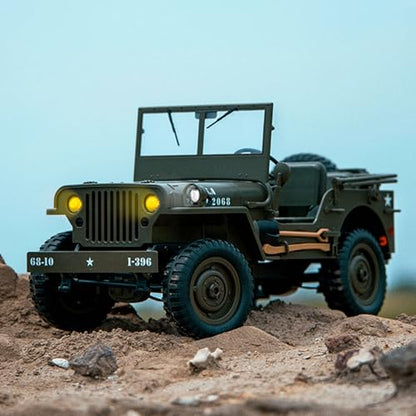 RC Military Truck RC Crawler, 1:10 Scale Remote Control Car, 2.4GHz 4WD Off Road RC Rock Crawler, All Terrain Army Climbing Vehicle with LED Lights and 2 Batteries for Adults