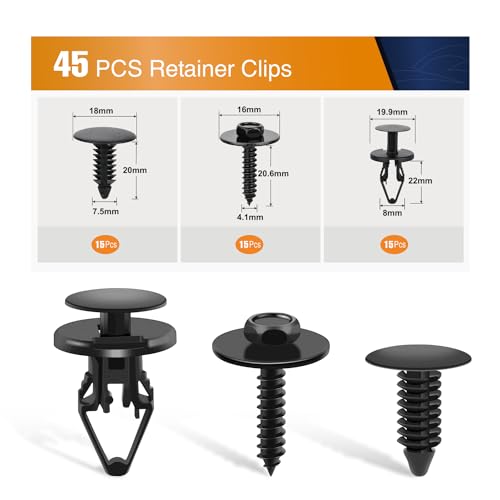 GOOACC 45Pcs Radiator Yoke, Fender & Bumper Shield Retainer Hex Head Tapping Screw Bumper Fascia Flares & Air Dam Retainer for Ford Buick Cadillac Dodge - color: 45Pcs Screw Clips