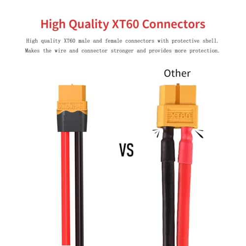 ELFCULB 5 Pairs XT60 Plug Male and Female Connector with 12AWG Cable XT60 Connector for RC Lipo Battery Drone(6Inches) | Prewired XT60 male and female leads simplify connector replacement, battery harness repairs, and custom power wiring.