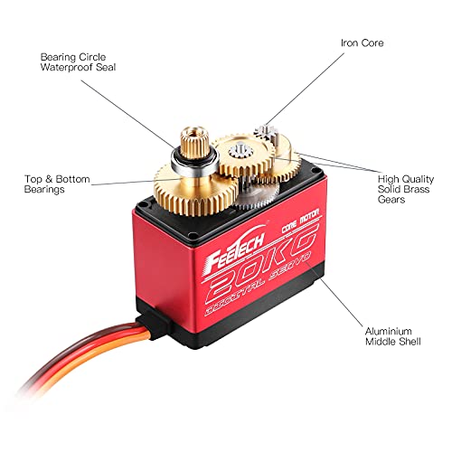 2Pack 20KG High Torque RC Servo, Servo Motor 7.4V Waterproof Digital Servo High Torque Full Metal Gear, Aluminum Case, Control Angle 180° for 1/8 1/10 RC Cars, TRAXXS x4, Baja, RC4WD, GTR and More