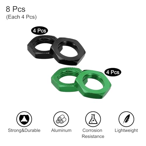 MECCANIXITY Aluminum 17mm RC Wheel Nut Thread M12x1.0mm Hex Wheel Nuts RC Wheel Nut for 1/8 RC Model Car Trucks Off Road Car Upgraded Parts Pack of 8(Green & Black) - color: Green & Black