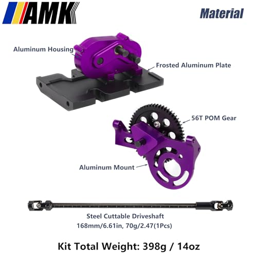 AMK 1/10 Scale Transmission Kit OD Transfer Case Gearbox with 30% Overdrive Gear Box 3Pcs Driveshafts for RC Crawler Axial SCX10 II Element Enduro DIY LCG Chassis (Purple) - color: Purple