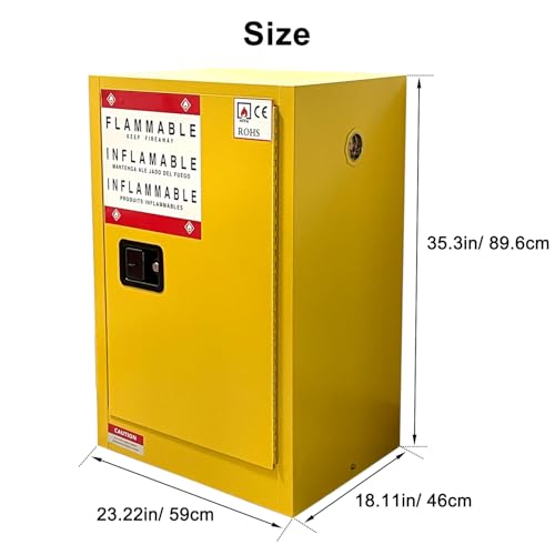 Flammable Safety Storage 23" x 18" x 35.3" Industry Hazardous Cabinet | 24 Gal Fireproof Safe, Manual Closing Doors, Double-Wall Steel, 2 Adjustable Shelves, OSHA Compliant, For Gas Liquid Fuel - size: 23"*18"*35.3"