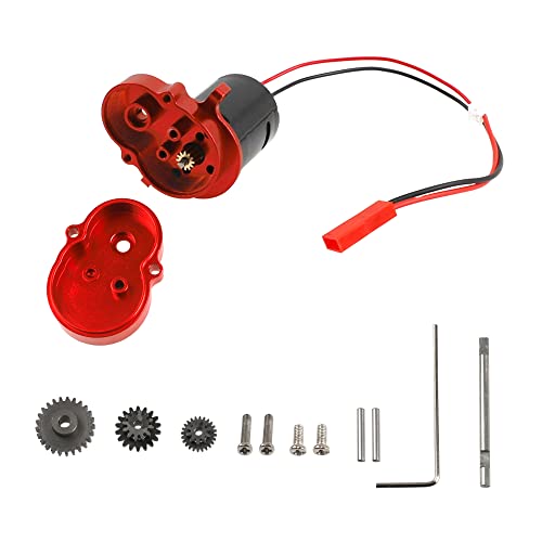 Aluminum Alloy Gearbox Housing Gear Box & Steel Gears with 370 Motors Compatible with WPL D12 1/10 RC Car (Red) - color: Red