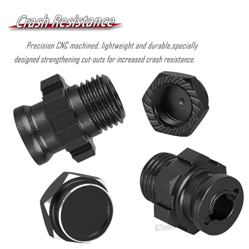 RC Upgrades Part Aluminum 17mm/12mm Wheel Hex/Nuts/Wheel Wrench for 1/8 Jato 4X4,1/10 Rustler/Slash/Stampede/Hoss 4X4 4WD VXL,Hex Hub Adapters Hops Up,Black(#9069#9086) - color: Black-(for 1/10）