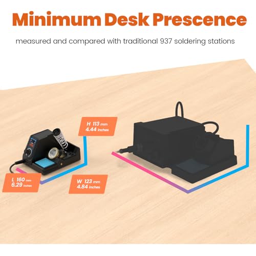 926LED V3 Entry-Level 60W Soldering Station Iron Kit in Black with Temperature Control includes Helping Hands, Lead-Free Solder, 6 Soldering Tips, ESD-Safe Tweezers, Sleep Mode - color: Black