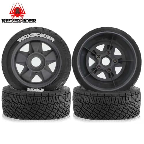 REDSPIDER 1/8 1/10 1/7 RC On Road Tires OD 3.94'' and Rally Racing Wheels 12mm 14mm 17mm Hex for 1:8 1:7 1:10 Street Touring Drift Car ARRMA Typhon 6S Losi Kyosho Tamiya TT02 HPI WR8 HSP 4PCS (Gray) - color: Gray