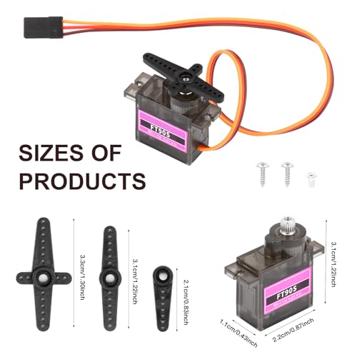 6Pcs FT90S 9g Micro Servo Motors with All-Metal Gears, High Torque, and 180° Rotation - for Arduino Robot Projects, RC Airplanes, Cars, Boats