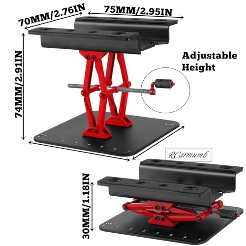 2-Pack RC Work Stand Bundle for 1/18 1/24 1/30 1/32 TRX4M K10 SCX24 FCX24 K5 AX24 SCX30 Ascent-32, 360° Rotating Display Stand & Height Adjustable Lift Table w/ 4 Pcs Jack Stands,Red & Black w/Green - color: Black&red&green(1set)