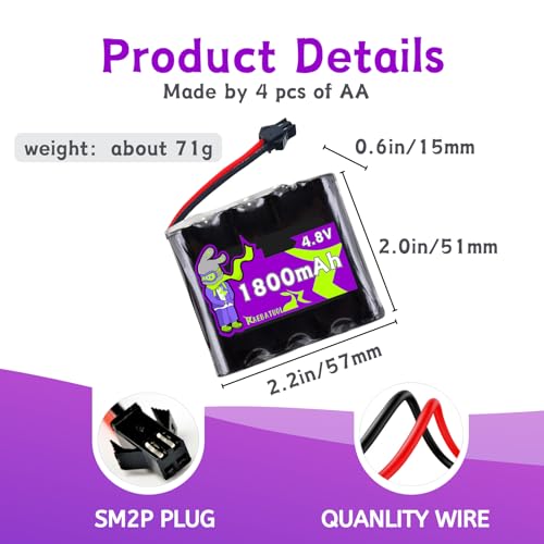 4.8V 1800mAh Ni-Cd Rechargeable Battery with SM-2P Plug(Black),Fit for SY-E511 RC Excavator C181 C182 C185 1/18 Scale C181 E562 TD141 with Charger （4*AA）