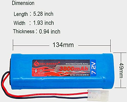 7.2V RC Battery Pack (2 Pack) 3800mAh High Capacity 6-Cell NiMH Flat Battery Pack w/Standard Tamiya Connector+7.2V Smart Charger(1 PCS) - size: 2 PACK 7.2V 3800mAh battery +1PACK charger