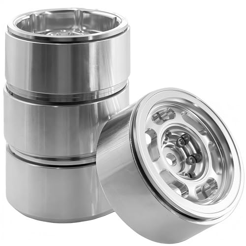 1.3” RC Beadlock Wheels, 4PCS CNC Aluminum Wheel Rims for 1/18 1/24 RC Crawler Upgrade (Silver)