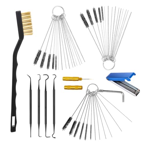 Car Carburetor Cleaner Kit, Carbon Dirt Jet Remove Cleaner Includes 1 Single Head Brush 30 Needles, Automotive Torch Tip Cleaner Tool, Universal for SUV Caravan Truck
