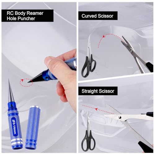 RC Body Reamer Hole Puncher, Curved Scissors & Straight Scissor RC Car Body Mounting 3pc Combo Set,0-14mm Hole (Blue) - color: Blue