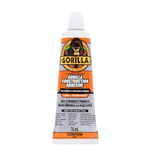 Gorilla Max Strength Construction Adhesive, Clear, 2.5 oz | Gap-Filling and Paintable, Ideal for Quick Fixes and Touch Ups, Bonds Wood, Metal, Glass, Tile, Stone, and Drywall - size: 2.5oz, style: 1 Pack