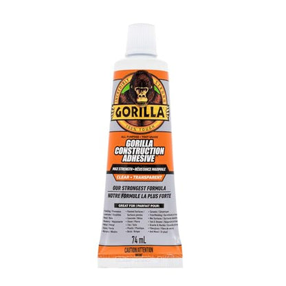 Gorilla Max Strength Construction Adhesive, Clear, 2.5 oz | Gap-Filling and Paintable, Ideal for Quick Fixes and Touch Ups, Bonds Wood, Metal, Glass, Tile, Stone, and Drywall - size: 2.5oz, style: 1 Pack