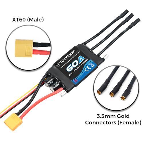 60A 2–6S Water-Cooled Brushless Marine ESC for RC Boat, Boat ESC with XT60 & 3.5mm Bullet Connectors
