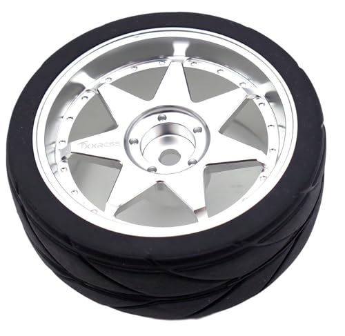 1/10 RC Drift Tires and Aluminum Wheels Rims Rally Racing Tyres 12mm Hex for 1:10 Scale On Road Touring Street Car Tamiya Traxxas HPI KYOSHO XV02 XV01 TT01 TT02 PTG2 A959 4PCS (Silver) P2501 - color: Silver